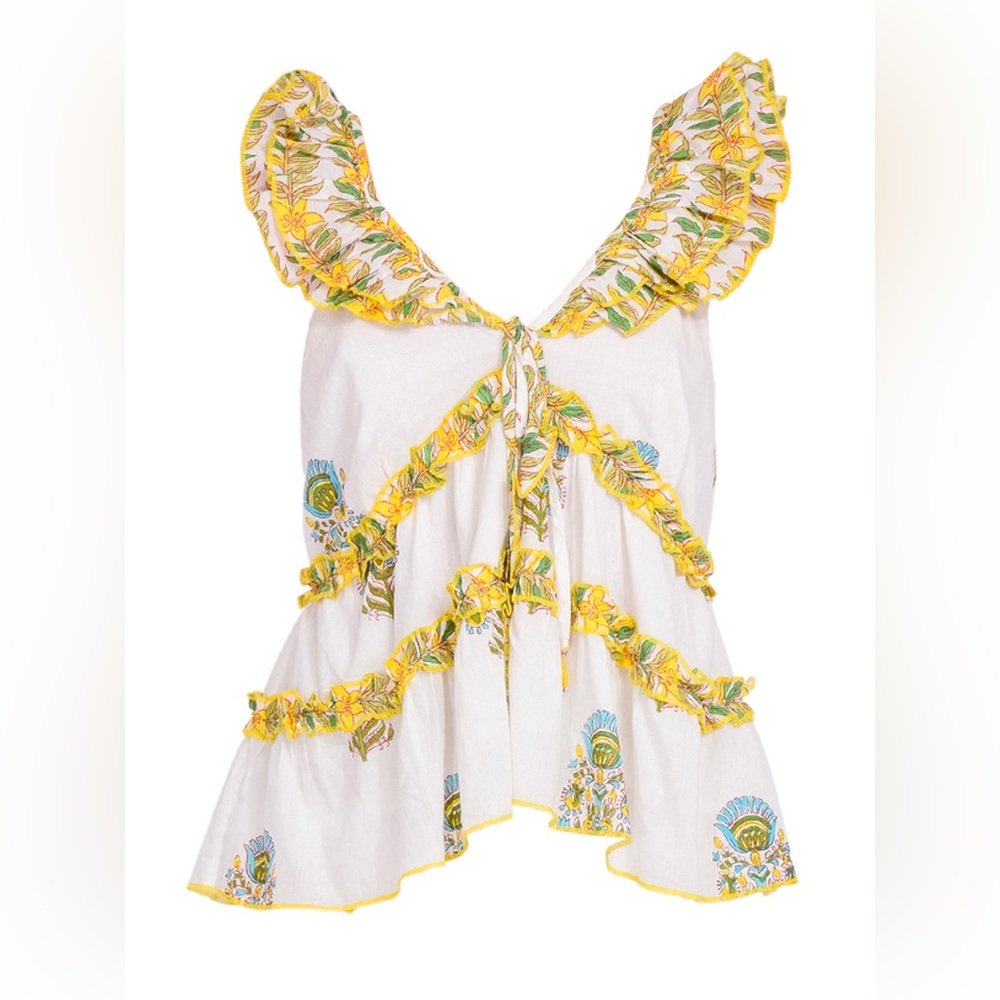 Love the Label Juniper Top in Lohdi Garden Print White Medium